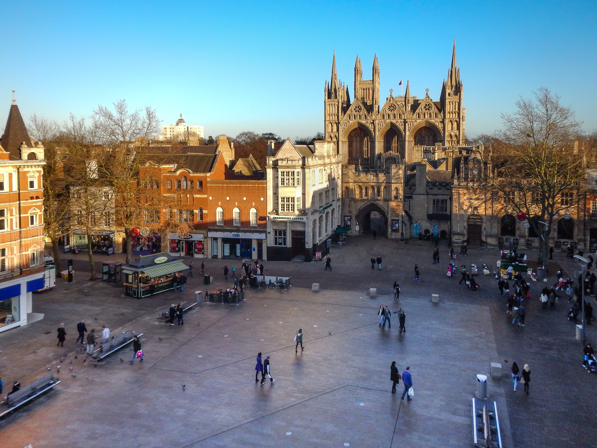 Peterborough Cathedral Square outdoor cafes and independent shops